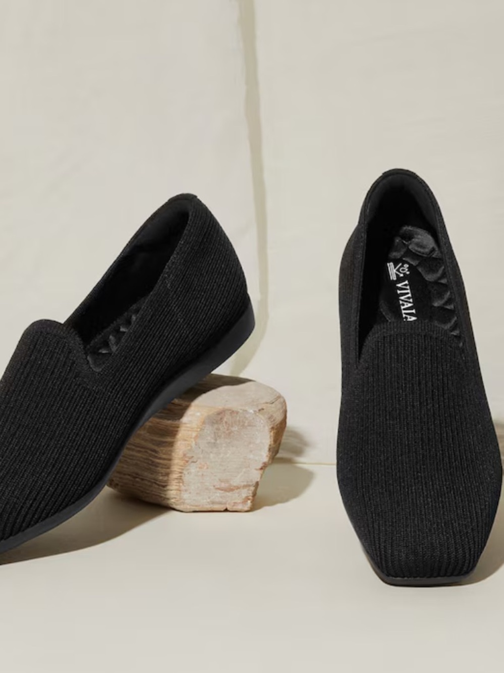 VIVAIA Samantha Walker Water-Repellent Black Knit Square-Toe Loafers